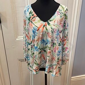 Lands' End Floral V-Neck Blouse - Multicolor